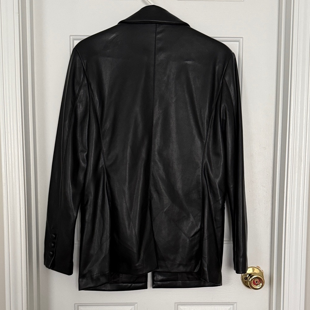 Bagatelle Collection Women’s Black Faux Leather Double-Breasted Blazer Size M - Picture 7 of 9